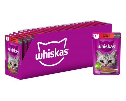 Whiskas влажный корм для кошек, паштет из говядины с печенью