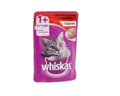 Whiskas влажный корм для кошек, паштет из говядины с печенью