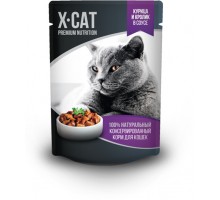 X-CAT влажный корм c курицей и кроликом в соусе для кошек