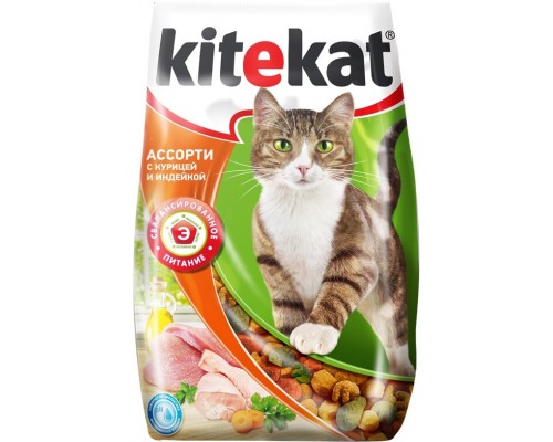 Корм Kitekat для кошек "Ассорти с курицей и индейкой" 1,9 кг