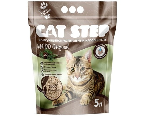 Cat step комкующийся растительный наполнитель Wood Original 2,3 кг