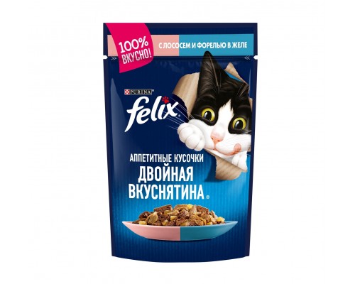 Felix двойная вкуснятина для взрослых кошек, с лососем и форелью в желе