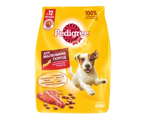 Корм Pedigree сухой корм для взрослых собак маленьких пород, с говядиной 600 г