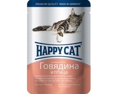 Happy cat кусочки в соусе с говядиной и птицей