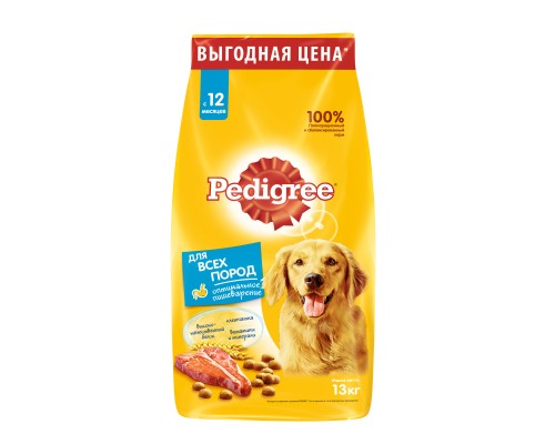 Корм Pedigree сухой корм для взрослых собак всех пород, с говядиной 13 кг