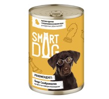 Smart Dog (влажный корм) консервы для взрослых собак и щенков кусочки курочки с потрошками в нежном соусе 850 г