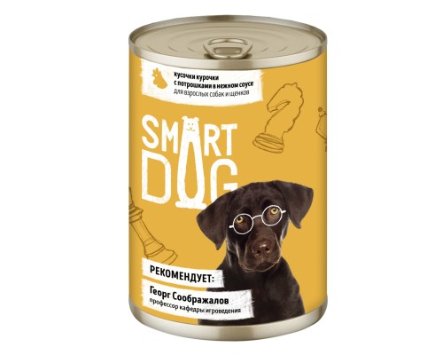 Smart Dog (влажный корм) консервы для взрослых собак и щенков кусочки курочки с потрошками в нежном соусе 240 г