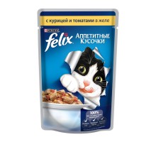 Felix кусочки в желе для кошек, с курицей и томатами