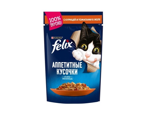 Felix кусочки в желе для кошек, с курицей и томатами