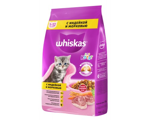 Корм Whiskas сухой корм для котят Вкусные подушечки с молочной начинкой. "Аппетитное ассорти с индейкой и морковью" 350 г