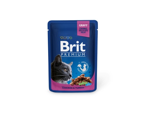 Brit паучи Premium  для кошек, с курицей и индейкой