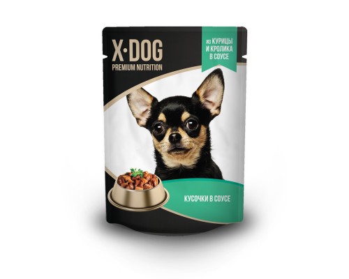 X-DOG влажный корм с курицей и кроликом в соусе для собак 85 г