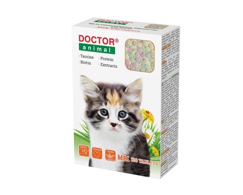 Бионикс мультивитаминное лакомство Doctor Animal Mix, для котят, 120 таблеток 36 г