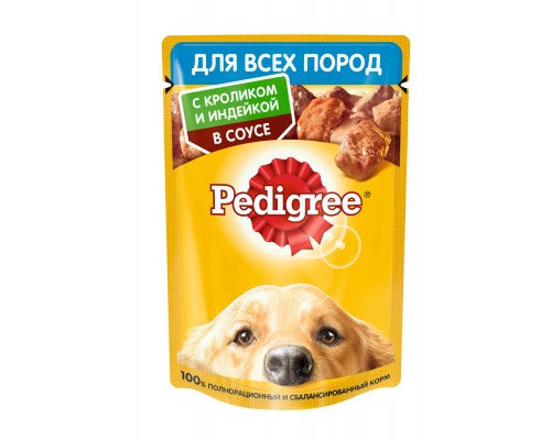 Pedigree влажный корм для взрослых собак всех пород с кроликом и индейкой в соусе 85 г