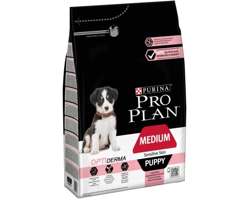 Корм Purina Pro Plan для щенков средних пород с чувствительной кожей, с высоким содержанием лосося 3 кг