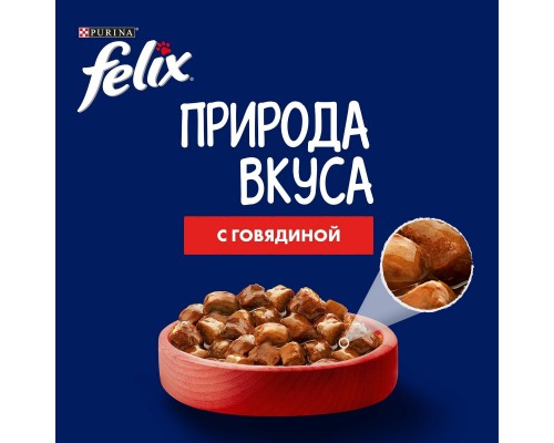 Felix влажный корм Природа вкуса для взрослых кошек, с говядиной в соусе