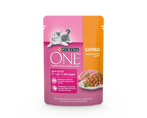 Purina One паучи с курицей и морковью для котят 75 г