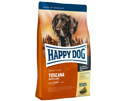 Корм Happy dog для собак с уткой и лососем "Тоскана" 12,5 кг