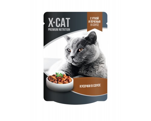 X-CAT влажный корм с уткой и печенью в соусе для кошек