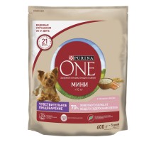 Корм Purina One  для взрослых собак мелких пород с чувствительным пищеварением, с лососем и рисом 600 г