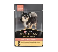 Purina Pro Plan консервы паучи для взрослых собак с чувствительным пищеварением: кусочки в соусе с лососем 85 г