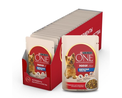 Purina One  Взрослая для собак мелких пород старше 1 года, с говядиной, картофелем и горохом в подливе 85 г