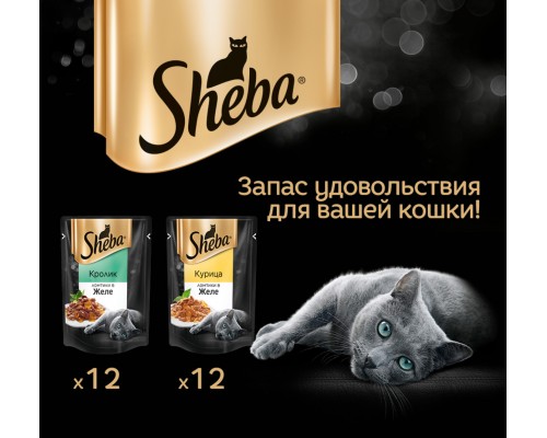 Sheba набор паучей для кошек, ломтики в желе (кролик 12шт х 85г, курица 12шт х 85г)