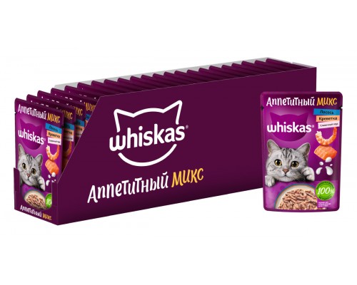 Whiskas "Аппетитный микс" креветки и лосось со сливочным соусом для кошек