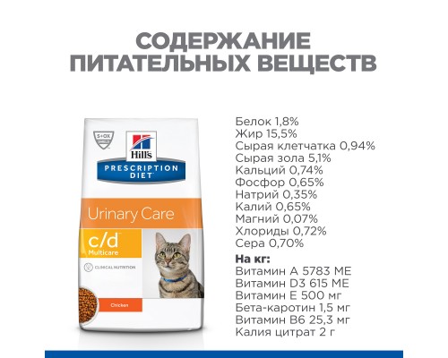 Hill's Prescription Diet c/d Multicare Urinary Care сухой диетический, для кошек при профилактике цистита и мочекаменной болезни (МКБ), с курицей