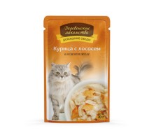 Деревенские лакомства консервы для кошек «Курица с лососем в нежном желе»