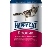 Happy cat кусочки в соусе с кроликом, индейкой и морковью