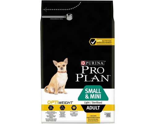 Корм Purina Pro Plan для склонных к избыточному весу и/или стерилизованных взрослых собак мелких и карликовых пород, с высоким содержанием курицы 3 кг