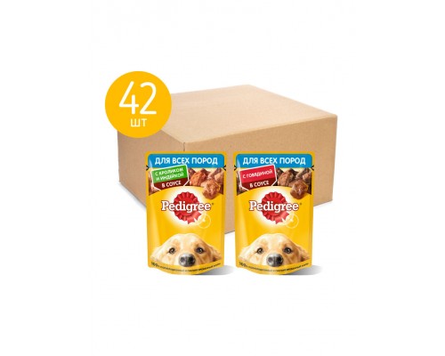 Pedigree набор паучей для взрослых собак, два вкуса (42шт х 85г) 3,57 кг