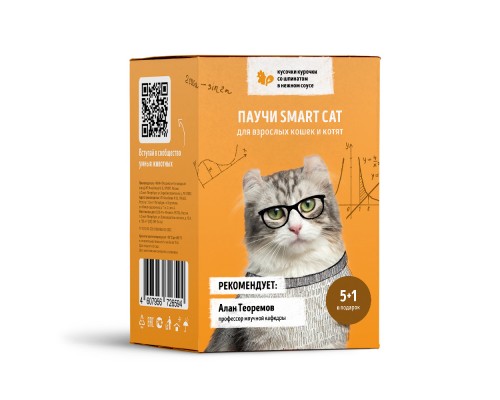 Smart Cat набор паучей 5+1 для взрослых кошек и котят: кусочки курочки со шпинатом в нежном соусе