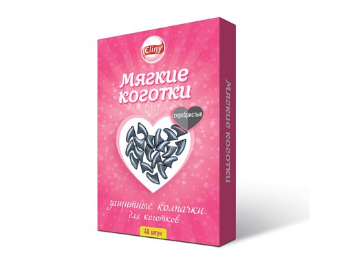 Cliny колпачки на когти для кошек "Мягкие коготки", серебристые 40 шт