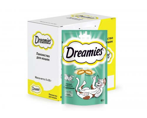 Dreamies лакомые подушечки для кошек, с кроликом