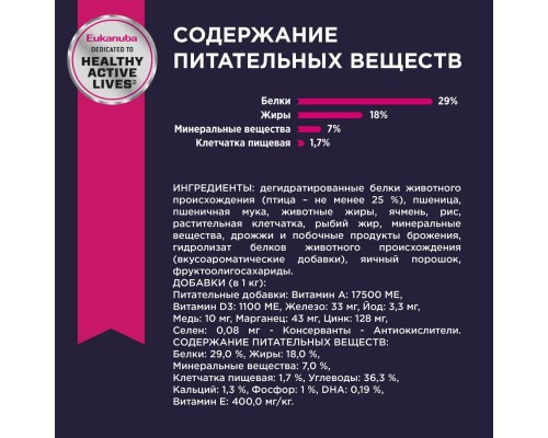 Корм Eukanuba для щенков средних пород, с птицей 3 кг