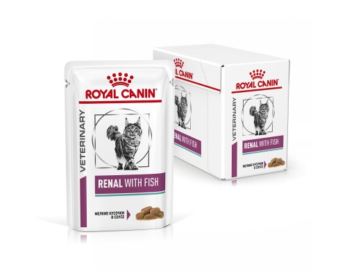 Royal Canin (вет. паучи) кусочки в соусе для кошек при лечении почек, с рыбой