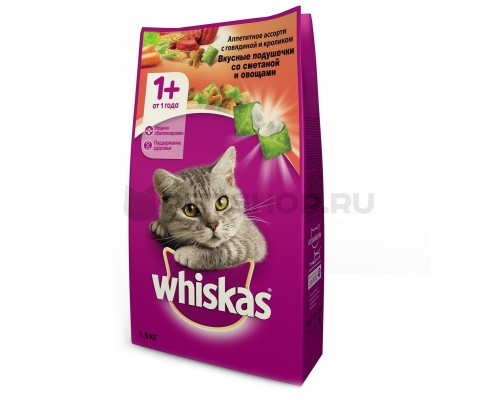 Корм Whiskas сухой корм для кошек Вкусные подушечки со сметаной и овощами "Аппетитное ассорти с говядиной и кроликом" 800 г