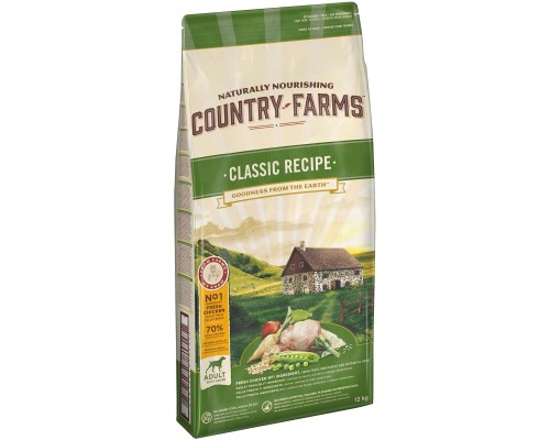 Корм Country Farms классический. Полнорационный корм для взрослых собак, с высоким содержанием курицы 12 кг