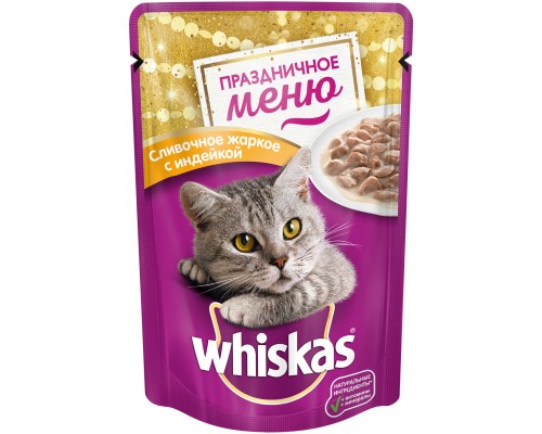 Whiskas влажный корм для взрослых кошек: сливочное жаркое с индейкой