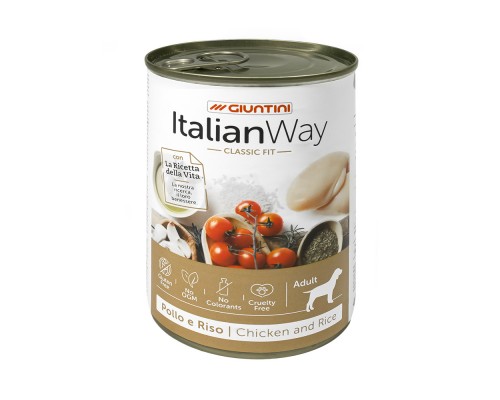 Italian Way Консервы  безглютеновые, для собак всех пород, с курицей,томатами и рисом