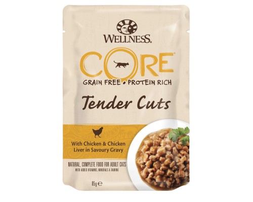 Wellness CORE  Tender Cuts паучи из курицы с куриной печенью в виде нарезки в соусе для кошек