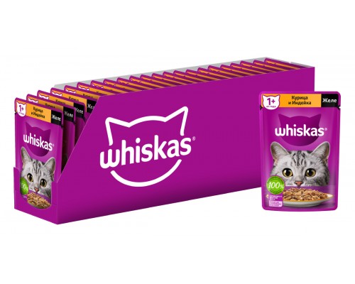 Whiskas влажный корм для кошек, желе с курицей и индейкой