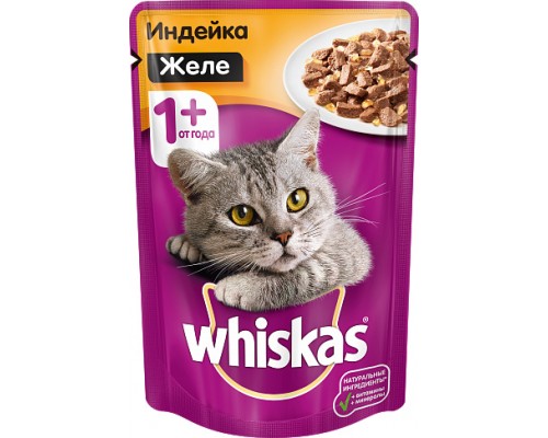 Whiskas влажный корм для кошек, желе с курицей и индейкой