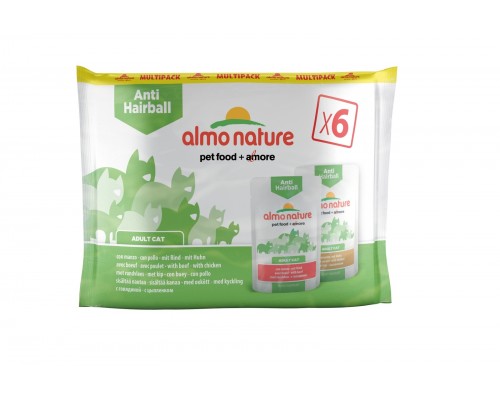 Almo Nature (консервы) набор паучей для вывода шерсти, с говядиной и курицей, 6шт.