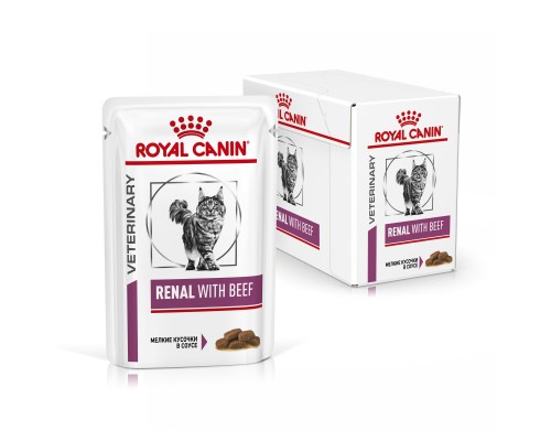 Royal Canin (вет. паучи) кусочки в соусе для кошек при лечении почек, c говядиной