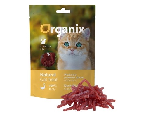 ORGANIX лакомства для кошек "Нежная нарезка утиного филе" 50 г