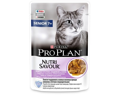 Purina Pro Plan (паучи)  Nutri Savour для взрослых кошек старше 7 лет, нежные кусочки с индейкой, в соусе