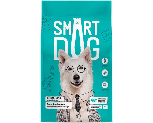 Корм Smart Dog для взрослых собак крупных пород, три вида мяса с ягнёнком, лососем, индейкой 3 кг